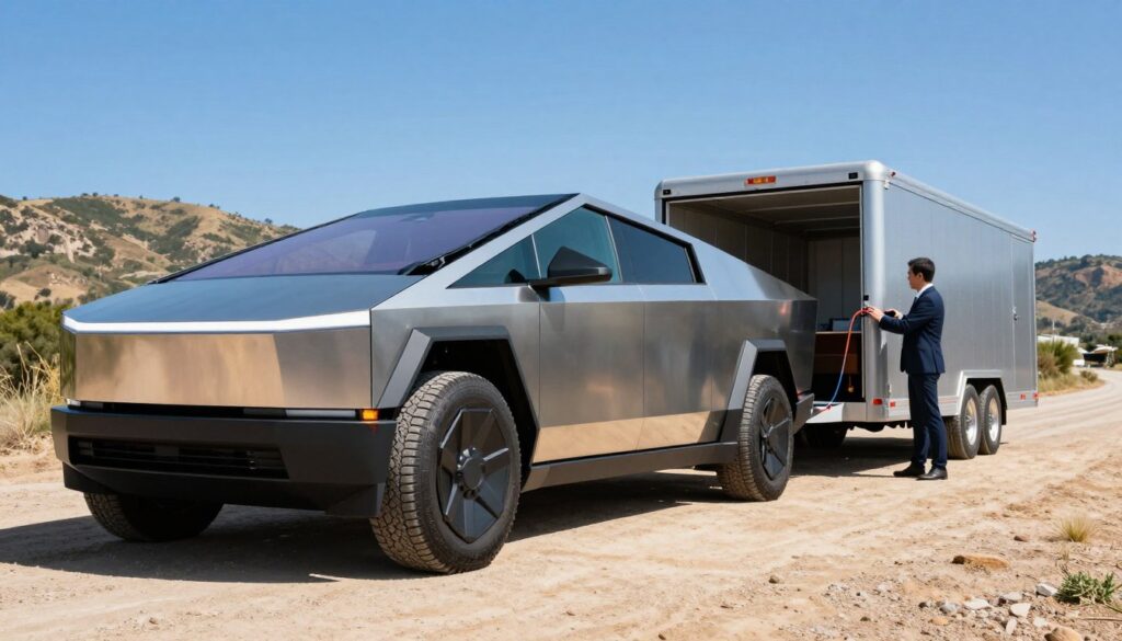 Preparing for the towing test with a Tesla Cybertruck Preparing for the towing test with a Tesla Cybertruck